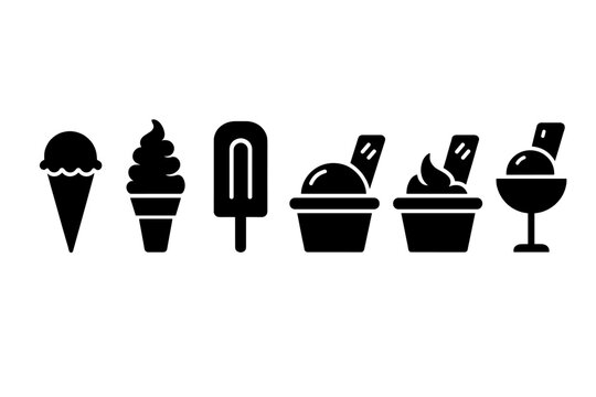 : Ice Cream Cones, Popsicles, and Cups Silhouette Vector Illustration