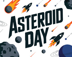 Asteroid Day Vector Illustration Isolated on White Background, Space Exploration Theme © tanvir