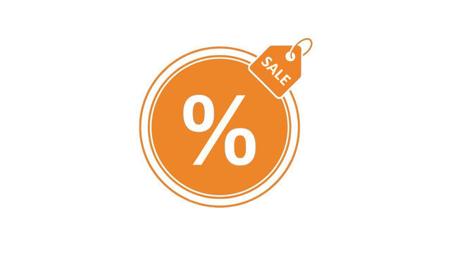 Discount sale percentage icon with sale tag and currency symbol on white background