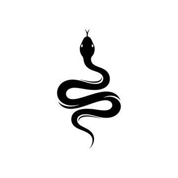 Black slithering snake silhouette icon on white background
