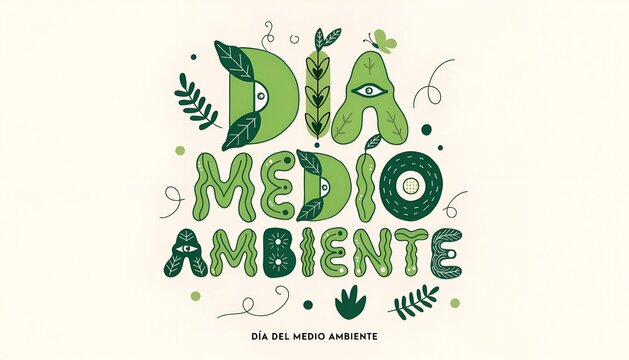 Texto de D&iacute;a del Medio Ambiente hecho de plantas y elementos naturales