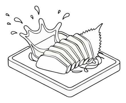 Minimalist sashimi platter line art icon. Generative AI