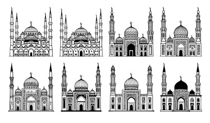 Modern Mosque Architecture Collection with Islamic Building Vector Designs © Sifat
