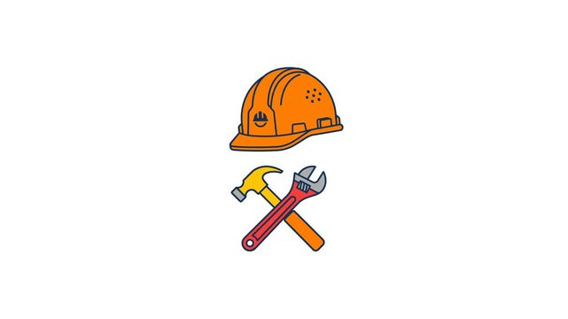 Construction Tools Safety Hard Hat and Wrench Animation