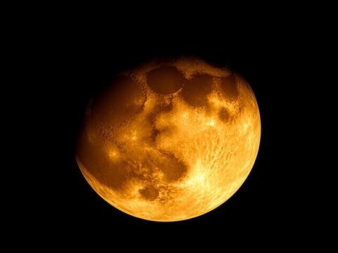 Giant lunar disc shines intensely against a deep, velvety backdrop,  luminous,  night