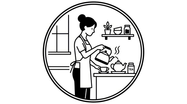 Woman pouring coffee in kitchen.