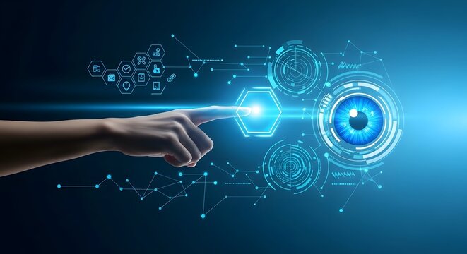 Futuristic technology background with human interaction ai data analysis and cybersecurity concepts