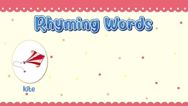Educational Animation Teaching Rhyming Words with Kite Light Night and Sight