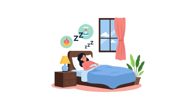 Digital illustration of a serene woman experiencing comfortable deep sleep