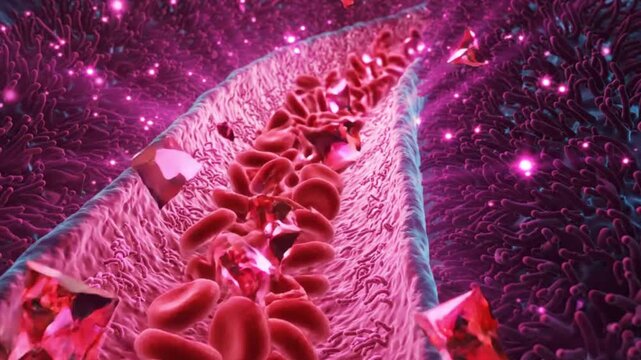 Microscopic 3D Rendering of Red Blood Cells Cascading Through a Renal Nephron Tube Structure in High Resolution Medical Animation