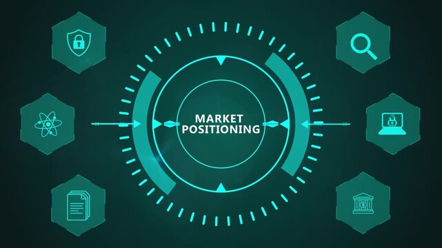 Animated Market Positioning Interface with Futuristic Circular Business Analytics and Smart Digital Strategy Background