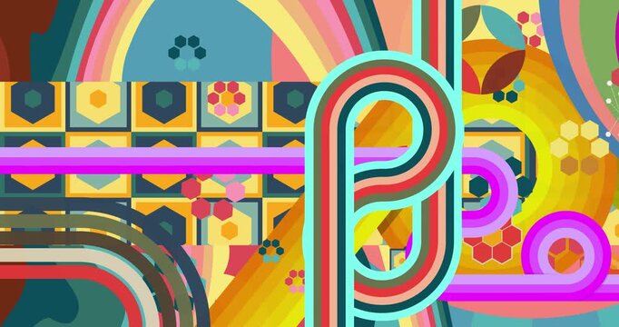 Retro 70s Background animation with Groovy 1970s art video. Minimalistic Vintage design, old-fashioned color artwork.
