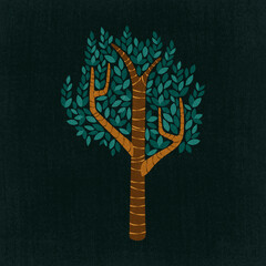 Obraz premium Cute tree clipart, aesthetic nature cartoon illustration