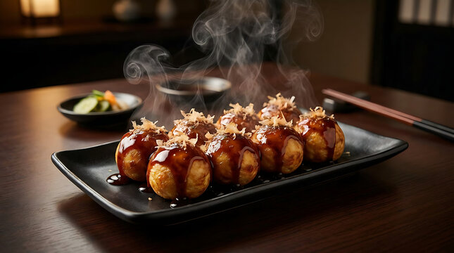 Banner Promo Takoyaki Premium Hitam Minimalis untuk Landing Page Restoran Jepang