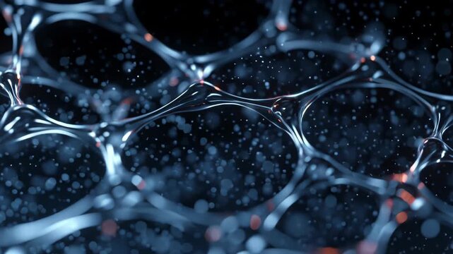Glowing Digital Network Connections Flowing in a Dark Science Space