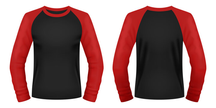 Long sleeve raglan t-shirt template. Front and back views. Vector illustration.
