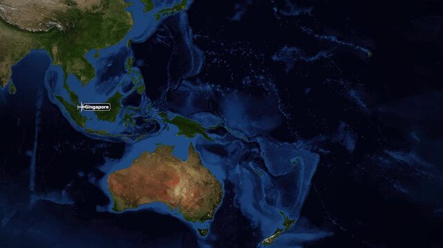 Animated Flight Route Map from Singapore to Honolulu Hawaii