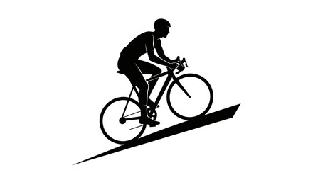 Fototapeta premium Black silhouette of a man riding a bicycle uphill