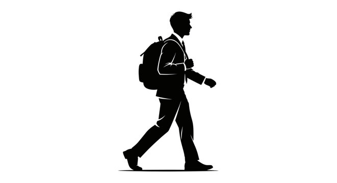 Silhouette of businessman walking with backpack