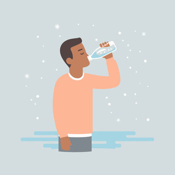 Man drinking cool water from a clear plastic bottle