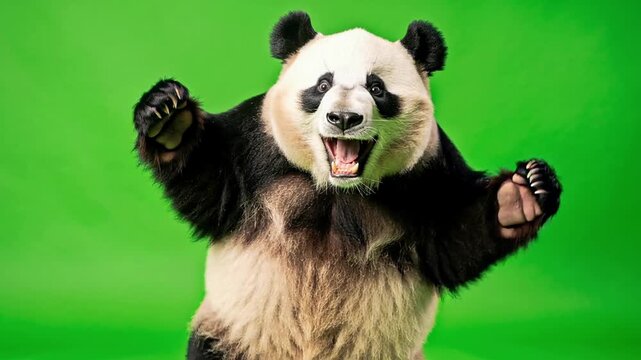 Cute giant panda dancing against green background playful animal wildlife nature fun