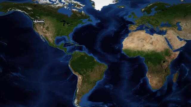 Animated Flight Route Map from Seattle to Athens Across the Atlantic Ocean