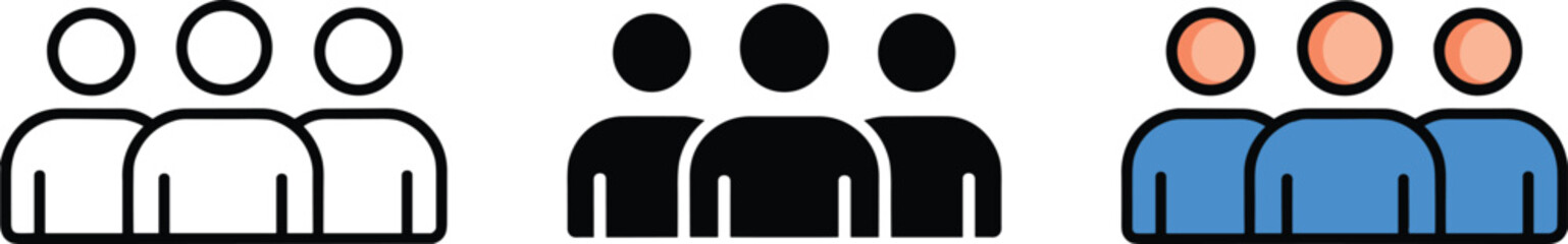 Fototapeta premium group of people icons three color variations on white background