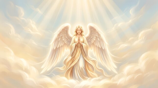 Peaceful angel wings silhouette with copy space, suitable for religious posters, inspirational cards, book covers, and tribute designs.