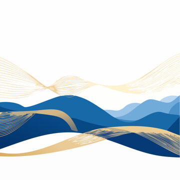 Abstract Blue and Gold Wavy Landscape