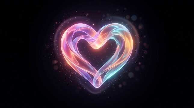 A glowing neon heart icon with vibrant abstract light trails