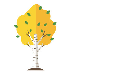 Autumn Birch Tree with Yellow Leaves, Flat Design, White Background © Salak