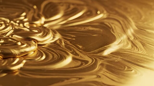 Viscous Golden Liquid Flowing and Swirling in Abstract Motion.