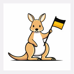 Obraz premium Cartoon Kangaroo Holding a Flag