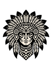 Obraz premium Native American Chief Headdress – Tribal Black & White Art