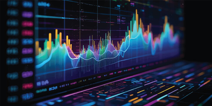 An abstract digital technology illustration displaying a blue finance stock market graph that transitions into a medical heartbeat pulse monitoring ECG cardiogram line