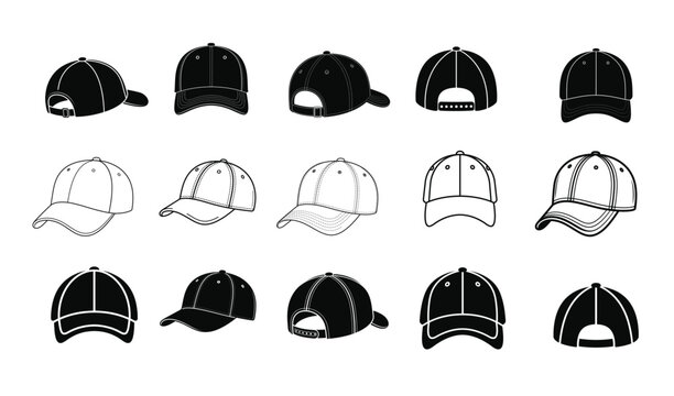 Baseball Cap Hat Vector Bundle With Front Back And Side Views