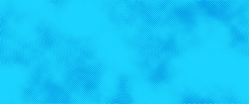 Bright blue halftone superhero wallpaper with retro comic ray patterns and textured dot gradients for contemporary creative projects.