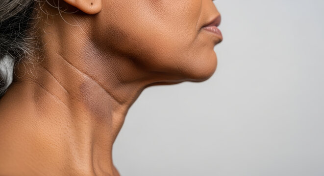 Neck skin acanthosis nigricans hyperpigmentation dark patch closeup female neck with acanthosis nigricans hyperpigmentation
