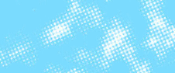 Abstract blue sky backdrop featuring rasterized white cloud halftone texture and retro comic-style atmosphere for advertising, collage, and print design. © moh