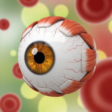 A close-up view of a detailed and realistic human eye with blood vessels and red veins.