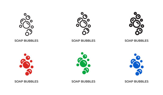 Soap Bubbles Line Icon Set for Cleaning Foam, Hygiene, Washing, Bathroom Care and Liquid Soap Outline Vector Collection