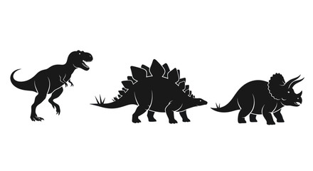Silhouette Dinosaur Trio: Tyrannosaurus Rex, Stegosaurus, Triceratops - Isolated on White © tempe