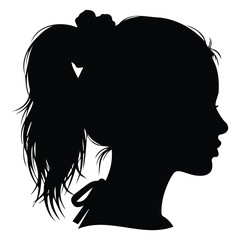 Little girl in ponytail with hair ribbon side view, children head profile portrait. © MAHAFUZA