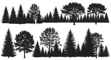 Obraz premium Diverse Forest Silhouette Collection: Evergreen and Deciduous Trees