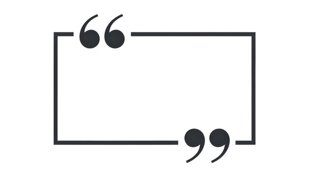 Minimalist Rectangular Quote Box Frame with Quotation Marks Isolated on White Background