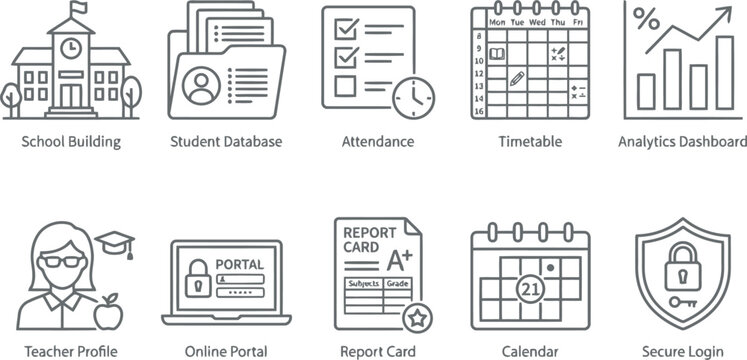Education and School Management Icons Set