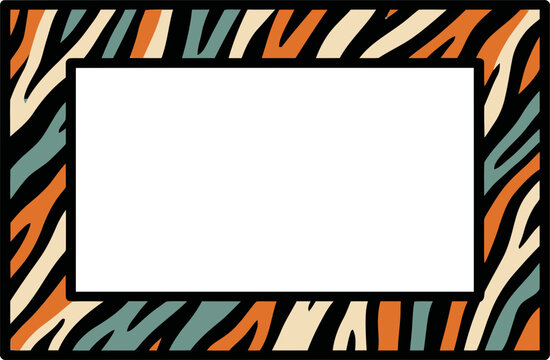 Colorful zebra print frame with white center rectangle