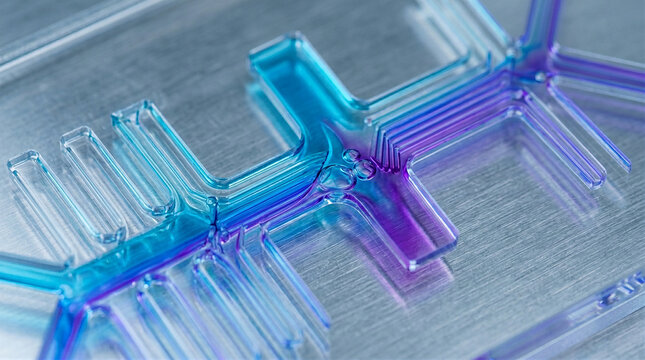 Macro of Microfluidic Lab-on-a-Chip with Glowing Fluorescent Fluids