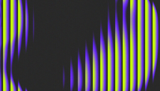 Retro grainy abstract background with vertical sliced glitch panels showing wavy lime green and purple gradients wallpaper