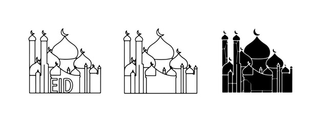Obraz premium Mosque Icon Set, Islamic Architecture, Eid Celebration Graphics